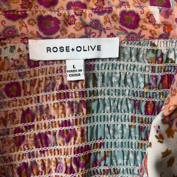 Rose + Olive Colorful Boho Floral Long Sleeve Button Up Size Large - Picture 3 of 8